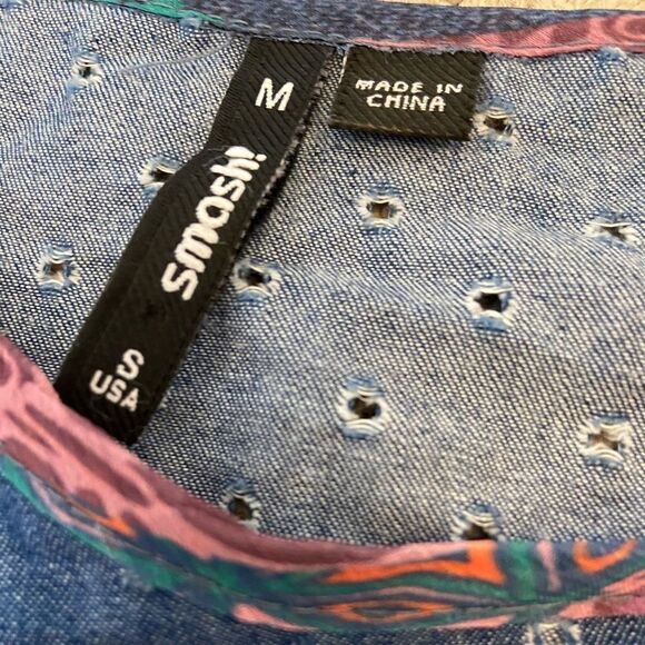 Boho Cold Shoulder Sleeved Floral & Denim Top S - Picture 6 of 8